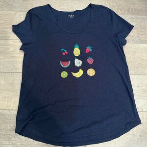 LOFT OUTLET WOMENS FRUIT NAVY BLUE T SHIRT